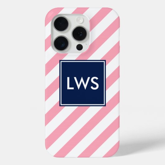 Monogramm rosa und blaue Diagonalstreifen Case-Mate iPhone Hülle (Rückseite)