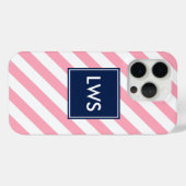 Monogramm rosa und blaue Diagonalstreifen Case-Mate iPhone Hülle (Rückseite (Horizontal))