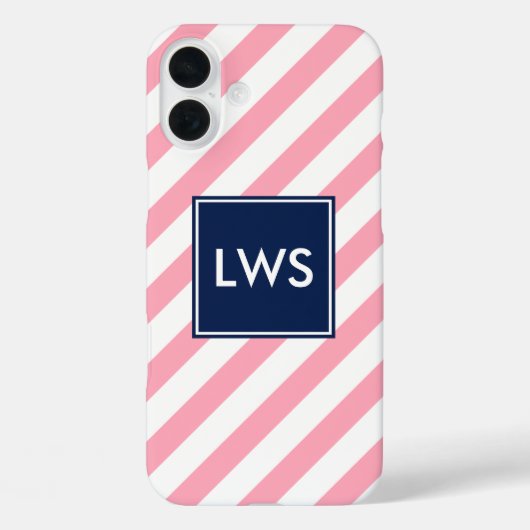 Monogramm rosa und blaue Diagonalstreifen Case-Mate iPhone Hülle (Rückseite)