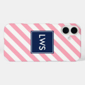 Monogramm rosa und blaue Diagonalstreifen Case-Mate iPhone Hülle (Rückseite (Horizontal))