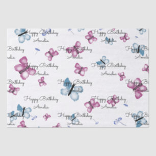 Monogramm Rosa und Blauer Schmetterling Seidenpapier