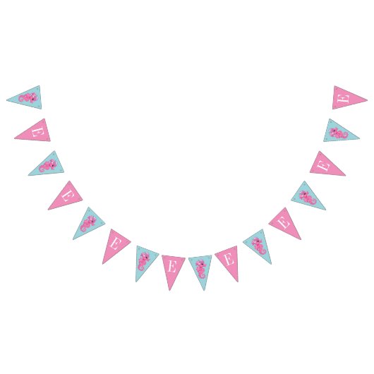 Monogramm rosa und blaues Seepferd unter Wasser Wimpelkette (Alle)