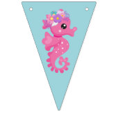 Monogramm rosa und blaues Seepferd unter Wasser Wimpelkette (Dritte Fahne)