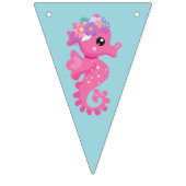 Monogramm rosa und blaues Seepferd unter Wasser Wimpelkette (Erste Fahne)