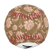 Monogramm, rosa und braun, florales Muster Baseball (Rückseite)