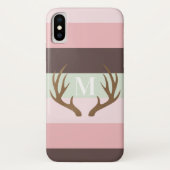 Monogramm rosa und braun Streifen Case-Mate iPhone Hülle (Rückseite)