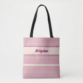 Monogramm Rosa und Cremestreifen Weinakzente Tasche