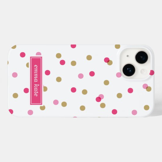 Monogramm rosa und goldene Konfetti-Dots Case-Mate iPhone Hülle (Rückseite (Horizontal))