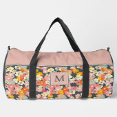 Monogramm Rosa und Grau Floral Initial Large Duffle Bag (Vorderseite)
