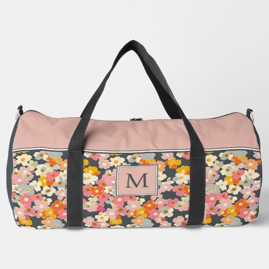 Monogramm Rosa und Grau Floral Initial Large Duffle Bag (Vorderseite)