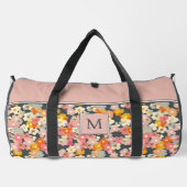 Monogramm Rosa und Grau Floral Initial Large Duffle Bag (Rückseite)