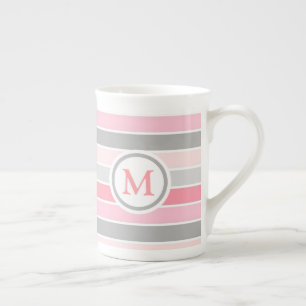 Monogramm, rosa und grau gestrichen porzellantasse