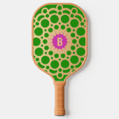 Monogramm, Rosa und Grün - Gold - Kreise Pickleball Schläger (Vorderseite)