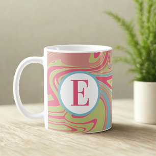 Monogramm, rosa und grüne Abstrakte Swirbel Tasse