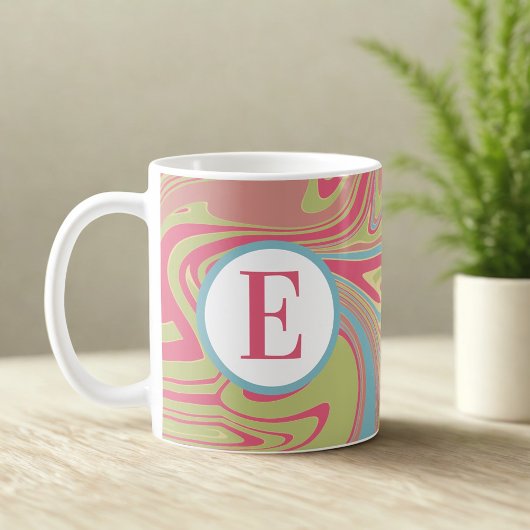 Monogramm, rosa und grüne Abstrakte Swirbel Tasse