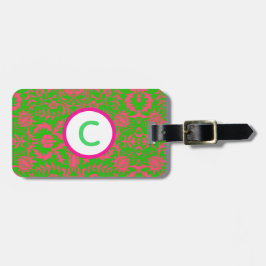 Monogramm, rosa und grüne, florale Gepäckmarke Gepäckanhänger