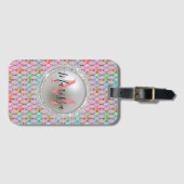 Monogramm Rosa und grüne Pastelle Harlequin Gepäckanhänger (Vorderseite (Horizontal))