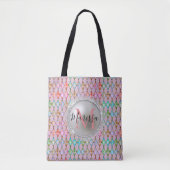 Monogramm Rosa und grüne Pastelle Harlequin Tasche (Vorderseite)