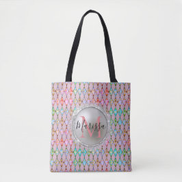 Monogramm Rosa und grüne Pastelle Harlequin Tasche