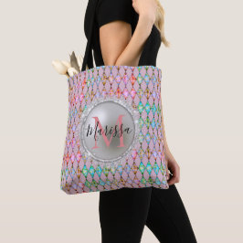Monogramm Rosa und grüne Pastelle Harlequin Tasche