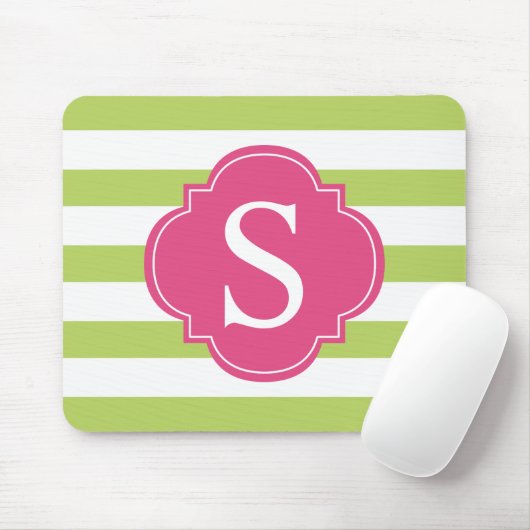 Monogramm Rosa und grüne Streifen Mousepad (Mit Mouse)
