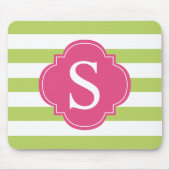 Monogramm Rosa und grüne Streifen Mousepad (Vorne)