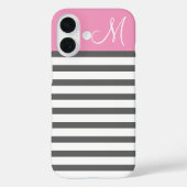Monogramm rosa und kohlefreie Streifen Case-Mate iPhone Hülle (Rückseite)