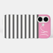 Monogramm rosa und kohlefreie Streifen Case-Mate iPhone Hülle (Rückseite (Horizontal))