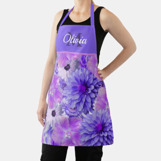 Monogramm Rosa und Lila Blüten Schürze (InSitu)