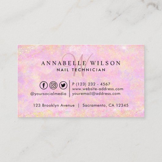 Monogramm rosa und Lila Funkelnd Nägel Visitenkarte (Rückseite)