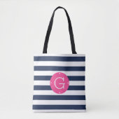 Monogramm Rosa und Marinestreifen Tasche (Vorderseite)