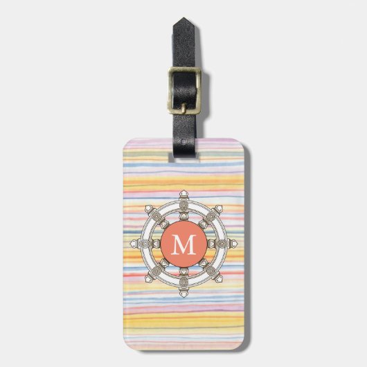 Monogramm, rosa und Minusstreifen, Niedlich #2 Gepäckanhänger (Vorderseite vertikal)