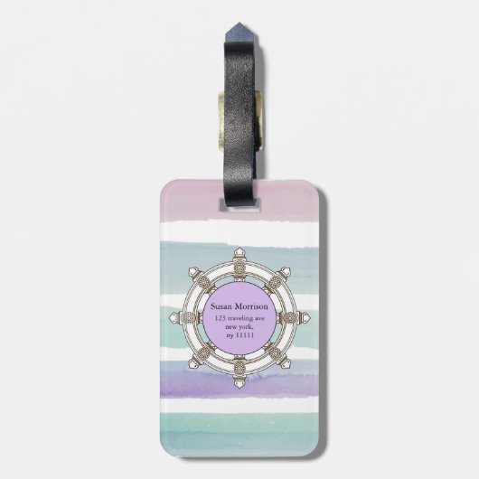 Monogramm, rosa und Minusstreifen Niedlich Gepäckanhänger (Rückseite vertikal)