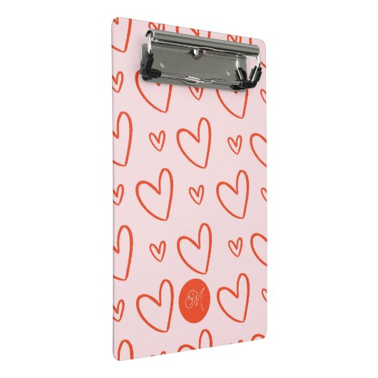 Monogramm - rosa und rote Herzen Mini Klemmbrett (Schrägansicht)