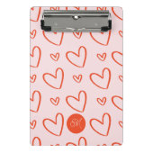 Monogramm - rosa und rote Herzen Mini Klemmbrett (Vorderseite)