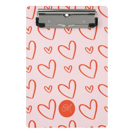 Monogramm - rosa und rote Herzen Mini Klemmbrett (Vorderseite)