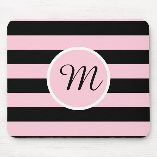Monogramm Rosa und Schwarz Streifen Mousepad (Vorne)