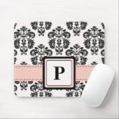 Monogramm-rosa und schwarze Damast-Mausunterlage Mousepad (Mit Mouse)