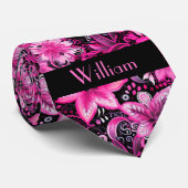 Monogramm Rosa und Schwarze Floral Krawatte (Gerollt)