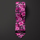 Monogramm Rosa und Schwarze Floral Krawatte