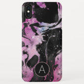 Monogramm Rosa und schwarzer Marmor Swirl Galaxie Case-Mate iPhone Hülle (Rückseite)