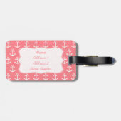 Monogramm Rosa und Weiß Anker Gepäckanhänger (Rückseite horizontal)