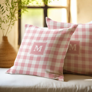 Monogramm Rosa und Weiß Büffel-Karo Kissen