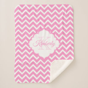 Monogramm Rosa und Weiß Chevron Sherpadecke