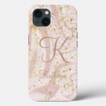 Monogramm Rosa und Weiß Marmor Wirbel Gold Glitter
