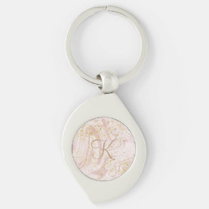 Monogramm Rosa und Weiß Marmor Wirbel Gold Glitter Schlüsselanhänger