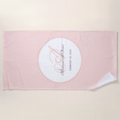 Monogramm Rosa und Weiß Strandtuch (Vorderseite)