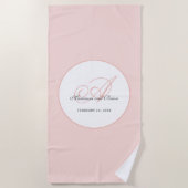 Monogramm Rosa und Weiß Strandtuch (Vorderseite)