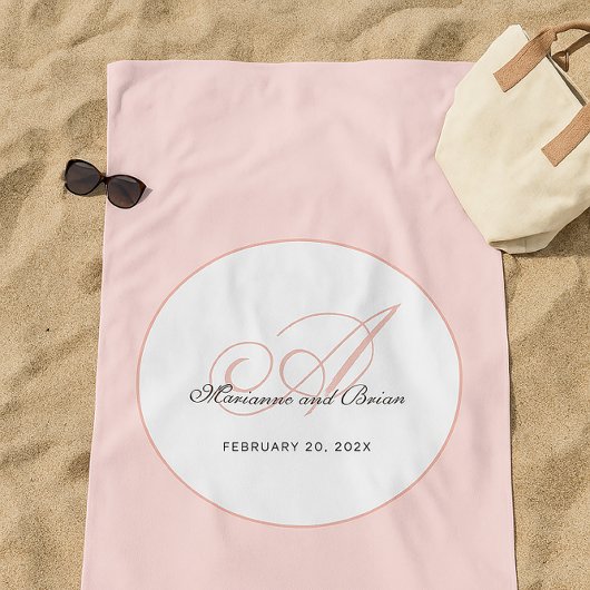 Monogramm Rosa und Weiß Strandtuch