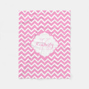 Monogramm Rosa und Weiß Zickzack-Chevron Fleecedecke